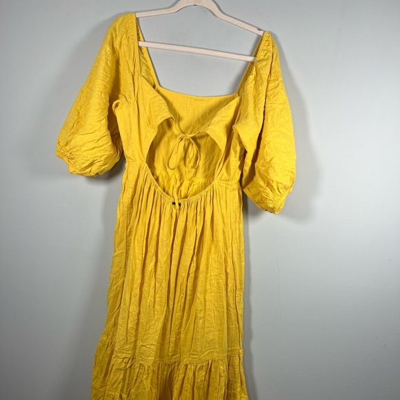 BILLABONG Dream Chaser Maxi Yellow Open Back Puff Sleeve Dress Medium - Picture 5 of 9